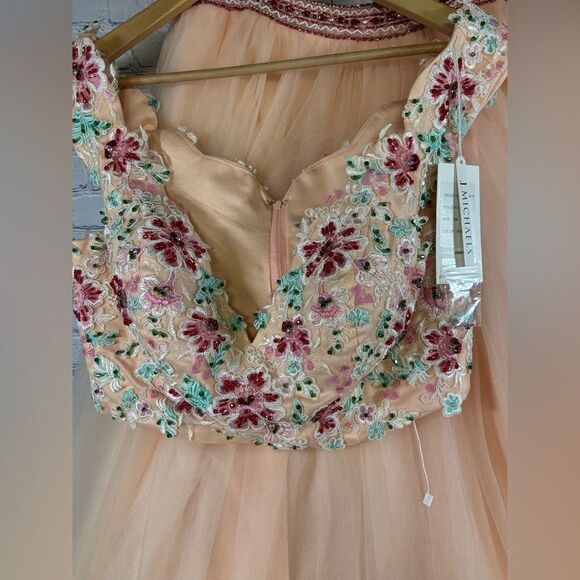 NWT 2 CUTE J Michaels Blush Peach Tulle Two Piece Formal Prom Wedding Dress 16 - Picture 5 of 16